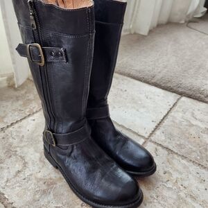 BED STU Black Leather Knee-High Boots